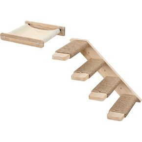 HOOBRO Cat Wall Shelf Set of 2, Wall Mounted 4-Level Cat Wall Steps with Jute Scratching Steps, Cat Hammock Wall Mounted, Holds up to 40 lb, Cat Wall Furniture, for Playing, Natural NL41CS03