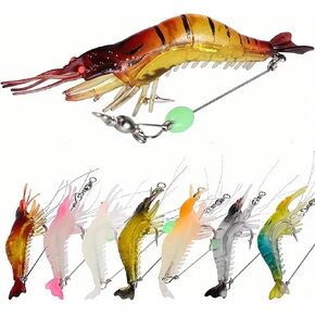 7Pcs Fishing Lures Shrimp Bait Set,Soft Bionic Shrimp Fishing Lures, with Luminous Sharp Hooks for Freshwater Saltwater,Attract Bass, Trout, Catfish, Salmon