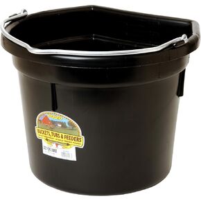 Little Giant® Flat Back Plastic Animal Feed Bucket | Animal Feed Bucket with Metal Handle | Horse Feed & Water Bucket | 22 Quarts | Black