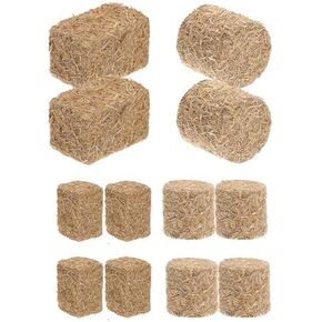 LUOZZY 12 PCS Mini Hay Bales Small Hayrick Decoration Mini Hay Stacks for Centerpieces Fake Hay Bales Autumn Harvest Dollhouse Farm Table Display Decor (Round & Square)