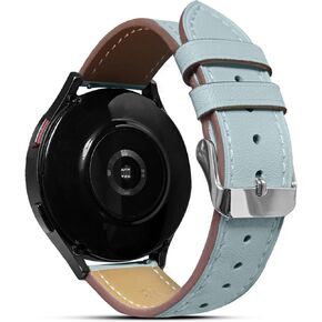 Genuine Leather Band Compatible with Samsung Galaxy Watch7/6/5/4 /FE/Acitve 2 40 44mm,Watch 6 Classic 47mm 43mm, Watch 5 pro 45mm, Leather 20mm Watch Band for Women Men (Light blue)