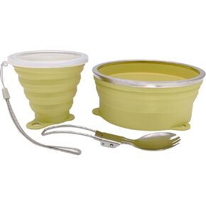 Mess Kit for Camping Silicone Collapsible Bowl Collapsible Cup and Stainless Steel Spoon for Backpacking Outdoor Hiking Traveling and Picnic