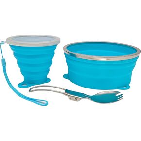 Mess Kit for Camping Silicone Collapsible Bowl Collapsible Cup and Stainless Steel Spoon for Backpacking Outdoor Hiking Traveling and Picnic
