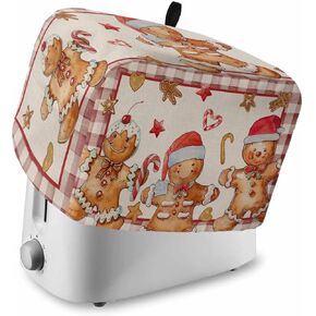 Christmas Toaster Cover 2 Slice, Gingerbread Man Vintage Red Buffalo Plaid Bread Maker Cover Toaster Dust Cover with Pockets, Winter Xmas Dust-Proof Cover for Kitchen Small Appliance 12x7.5x8in