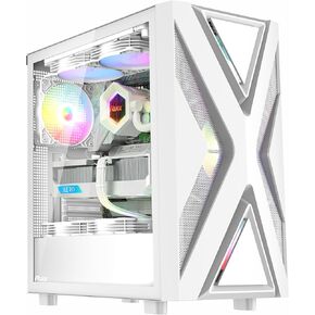 RUIX CV203 ATX Mid-Tower PC Case, Pre-Installed 4 x 120mm RGB Fans, RGB Color Lighting, Tempered Glass, USB 3.0, Multi-Purpose, High-Airflow - Black in Kuwait
