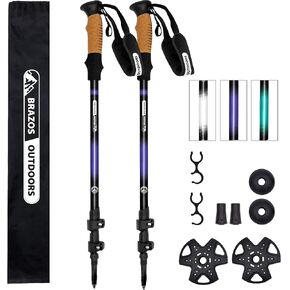 Brazos Trekking Poles for Hiking | Collapsible Walking Stick | 24" to 54" (Pair of 2) 9.7oz Ultra-Light Aluminum with Cork Grip | Hiking in All Terrains & Seasons in Kuwait