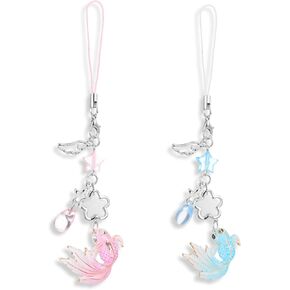 Mabor 2Pcs Koi Fish Phone Chain Charm Aesthetic Y2K Cell Phone Strap Phone Chain Charms for Phone Case, Beaded Fish Charm Starfish Lanyard for Phone Bag Keychain Pendants Decor (Blue&Pink)