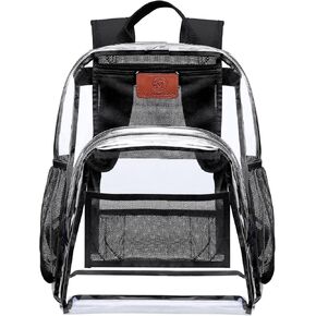 OPPODREAME Clear Backpack for Stadium Events, Clear Backpack Heavy Duty Thick PVC Transparent Through Backpacks for Women Men, Waterproof Transparent Backpack Stadium, Work, Festival, Black