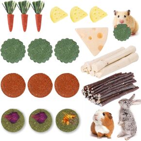 50-60 PCS Natural Rabbit Chew Toys, Bunny Toys, Guinea Pig Hamster Chew Toys, Rabbit Treats, Timothy Cookie, Apple Stick, Carrot Stick, Sweet Bamboo, Clean Teeth, for Chinchilla, Rat, Small Animals