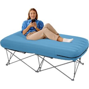 KAMPKEEPER Camping Cot,Folding Camping Bed with Inflatable Air Mattress and Carry Bag,for Outdoor Travel Camp Beach Vacation,(not Included The Airpump)