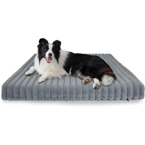 Thick Orthopedic XL Dog Bed, Waterproof Supportive Foam Dog Sofa with Washable Cover, Faux Fur Comfy Bolster Couch Pet Beds with Nonskid Bottom (Grey, 42"x32")