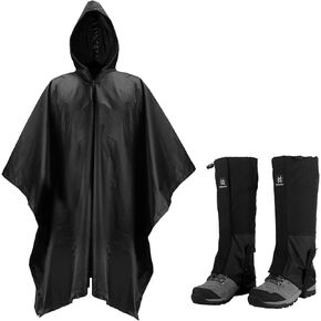 SANLIKE Adjustable Leg Gaiters, Snow Boot Gaiters, Waterproof Boot Gaiters Hooded Rain Poncho Kit for Hiking, Hunting, Fishing, Camping