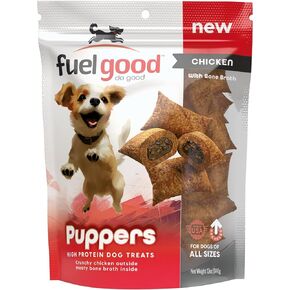 Puppers High Protein Dog Treats - Crunchy Chicken with Bone Marrow & Bone Broth - 12oz Bag - High Protein Treats for Dogs, Made in The USA, Wheat and Corn Free