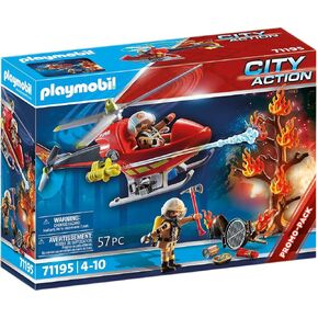 Playmobil 71195 City Action Fire Helicopter, Air-Based Playset with Firing Cannon, Fun Imaginative Role-Play, Playset Suitable for Children Ages 4+