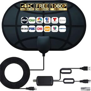TV Antenna Indoor for Local Channels - 4K HD Amplified Digital HDTV Antenna with Signal Booster - 360° Long Reception TV Aerial Support All Types TV