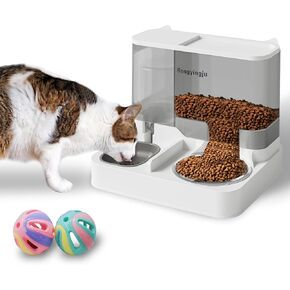 Rongyingju Pet Feeding and Drinking Machine Set, Suitable for Small and Medium-Sized pet Dogs and Cats to eat and Drink, with a Food Capacity of 2.8L and 1L Water (Grey)