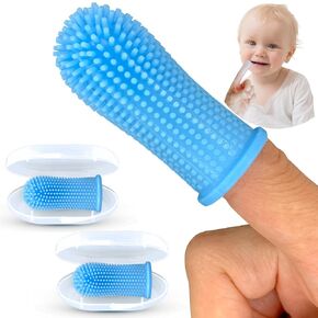 Baby Toothbrush, 360 Degree Bristle Silicone Finger Toothbrush 6 to 12 Months, and Toddler Toothbrushes 1-2, Set of 2 – Pink