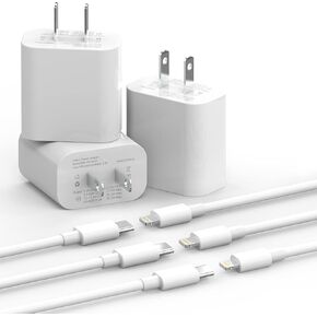 USB C Charger for iPhone Charger, 3Pack 20W USB C Wall Charger Block with Long 6FT Type C to Lightning Cable, Fast Charging Compatible with iPhone 14/13/12/11 Pro/Pro Max/XS Max/XS/XR/X/SE/8