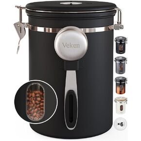 Veken Coffee Canister with Window, Sugar Jar Container with Lid, Scoop and Date Tracker, Air Tight Stainless Steel, Grounds Coffee Beans, Tea, Flour, Cereal, Home Kitchen Food Storage, 22OZ, Cream