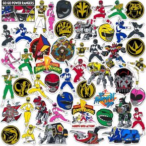Mighty Morphin' Power Rangers 50CT Vinyl Large Deluxe Stickers Variety Pack - Laptop, Water Bottle, Scrapbooking, Tablet, Skateboard, Indoor/Outdoor - Set of 50