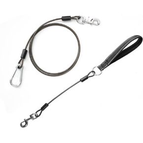 Chew Proof Dog Leash,5FT Heavy Duty Dog Lead with 2FT Detachable Comfortable PU Leather Padded Handle,Wire Rope Dog Leash for Small Medium and Large Dogs Running, Walking and Training (Black)