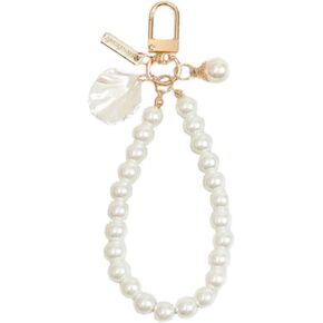 White Mobile Lanyard Universal Phone Chain，Pearl Beaded Phone Lanyard Wrist Strap Anti Lost Phone Charm Strap Fashion Phone Case Keychain Wallet Decoration Pendant for Women Phone Charms Accessories