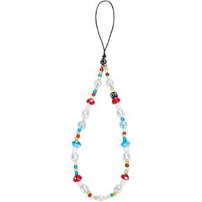 GORGECRAFT 9 Inch Mushroom Beaded Phone Strap Pearl Universal Handmade Keychain Detachable Resin Colorful Cell Phones Anti-Lost Wrist Lanyard Mobile Phone Case Accessories Chains for Women Girl