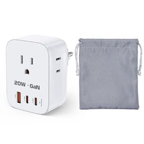 محول قابس من النوع E F، محول طاقة 20 وات ألمانيا فرنسا مع 3 شاحن USB (2 منافذ USB C) و3 منافذ تيار متردد 6 في 1 محول محول السفر الدولي للولايات المتحدة إلى أوروبا والاتحاد الأوروبي وإسبانيا وأيسلندا وروسيا واليونان