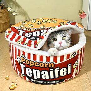 Popcorn Dog and Cat Bed - Warm Cat House for Indoor Cats, Ultra Soft Calming Dog Bed with Removable Washable Cushion for Small, Medium, and Large Dogs and Cats -Cream