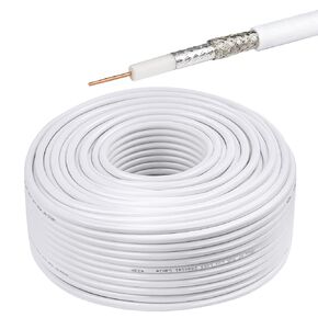 XRDS -RF RG6 Dual Shield Cable 200FT, 18 AWG 75 Ohm Bare Copper Conductor RG6 Coaxial Cable (200 feet, White)