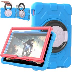 Fire HD 10 Tablet Case for Kids,Amazon Fire Tablet 10 Case(13th/11th Gen, 2023/2021 Release),SHREBORN Lightweight Shockproof Case with Screen Protector Rotating 360 Stand,Also for 10in Sony Nokia,Blue