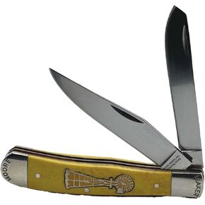 Moore Maker Inc. - 5202WM - Windmill Two Blade Trapper - 4 1/8" Closed - Yellow Bone Handle