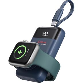 Portable Charger for Apple Watch Series 3000mAh Wireless Magnetic Charger USB C Cable in&Out Fast Charging Travel Power Bank Keychain for iWatch 10/9/8/7/6/SE/5/4/3/2/UItra(Black)