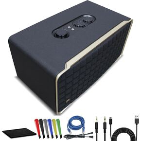 JBL Authentics 500 - Retro Style Wireless Bluetooth and Wi-Fi 270W Smart Home Speaker (JBLAUTH500BLKAM) + USB-C Cable + Network Cable + AUX Cable + Wire Straps + Cleaning Cloth