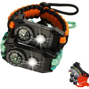 Survival Paracord Bracelet, multi - func, adjustable.With SOS LED, ignition, compass, whistle.Extreme survival,wilderness adventure,Mountaineering-Set of 2,DIY bracelet