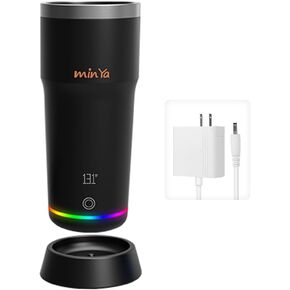 min Ya-Stainless Steel Heating Temperature Control Smart Tumbler, Large Capacity 18 Oz, 4 Adjustable Temperature Settings: 113°F, 122°F, 131°F, 144°F, Heated Coffee Mug with Lid/ 12V 3A