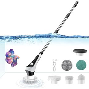 Electric Fish Tank Cleaner, Aquarium Spin Cleaning Brush, IPX8 Waterproof Aquarium Gravel Cleaner & Water Changer, Aquarium Clean Spin Scrubber & Algae Scraper Tools Kit with Adjustable Handle