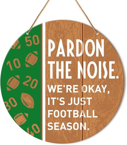 Muktoujaumai Football Signs Wall Decor, Football Hanging Sign Decor Farmhouse Sport Wall Decorations Wood Sign for Home, Boys Room, Door, Gift for Men Boy Football Player Lover Fans, Touchdown Season in Saudi Arabia
