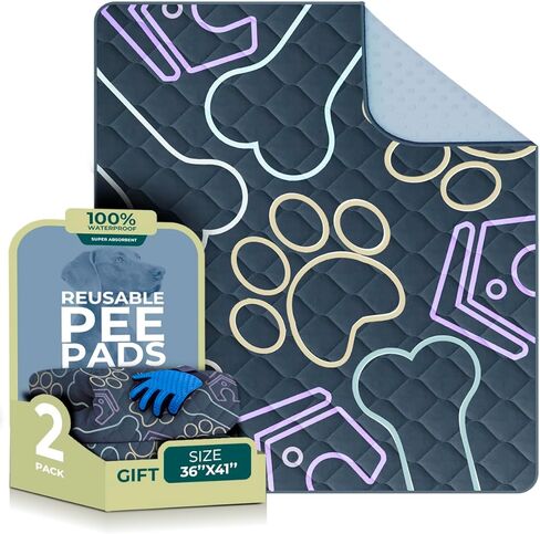 Washable Pee Pads for Dogs 2 Pack 48x48 in + Gift - Reusable Puppy Pads Waterproof - Fast Absorbent Whelping Mat - Extra Large Non Slip Dog Pad - Puppy Pads Pet Training Pads- 100% Waterproof in Saudi Arabia