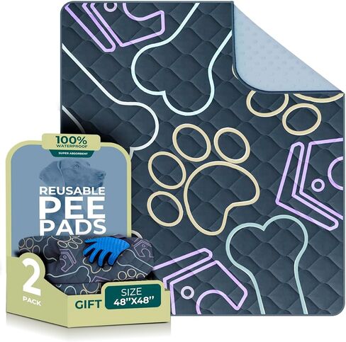 Washable Pee Pads for Dogs 2 Pack 48x48 in + Gift - Reusable Puppy Pads Waterproof - Fast Absorbent Whelping Mat - Extra Large Non Slip Dog Pad - Puppy Pads Pet Training Pads- 100% Waterproof in Saudi Arabia