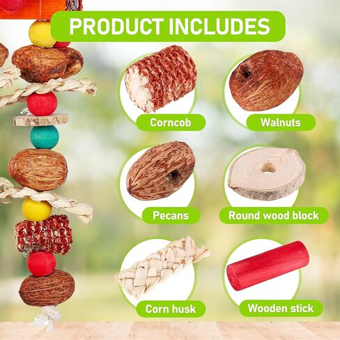 Mogoko Bird Toys, Large Parrot Toys, Natural Nuts Corn Cob Bird Chew Toys for Parrot, Parrots, Macaws, Cokatoos, Amazon Parrots, African Gray Cockatoos, Medium and Large-Sized Birds in Saudi Arabia