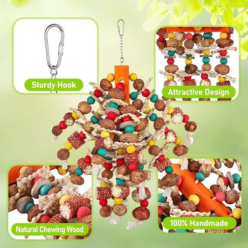 Mogoko Bird Toys, Large Parrot Toys, Natural Nuts Corn Cob Bird Chew Toys for Parrot, Parrots, Macaws, Cokatoos, Amazon Parrots, African Gray Cockatoos, Medium and Large-Sized Birds in Saudi Arabia