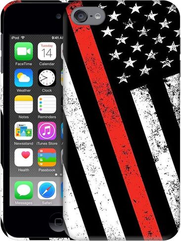 حافظات SM لجهاز iPod Touch 7، وحافظة iPod Touch 6، وحافظة iPod Touch 5 - حافظة رفيعة ذات خط أحمر رفيع بتصميم علم الجرونج مطبوعة ثلاثية الأبعاد لظهر الهاتف من البلاستيك الصلب لجهاز iPod Touch 7/6 / 5. in Saudi Arabia