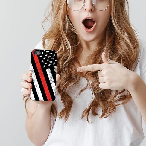 حافظات SM لجهاز iPod Touch 7، وحافظة iPod Touch 6، وحافظة iPod Touch 5 - حافظة رفيعة ذات خط أحمر رفيع بتصميم علم الجرونج مطبوعة ثلاثية الأبعاد لظهر الهاتف من البلاستيك الصلب لجهاز iPod Touch 7/6 / 5. in Saudi Arabia