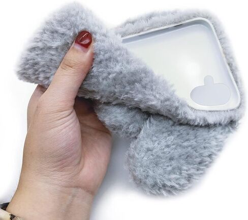Losin Compatible with iPhone 16 Plus Case Cute Plush Furry Dog Phone Case for Women Girls Girly 3D Cartoon Kawaii Case Soft TPU Shockproof Protective Cover for iPhone 16 Plus, Gray in Saudi Arabia