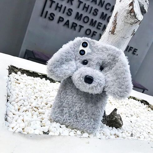 Losin Compatible with iPhone 16 Plus Case Cute Plush Furry Dog Phone Case for Women Girls Girly 3D Cartoon Kawaii Case Soft TPU Shockproof Protective Cover for iPhone 16 Plus, Gray in Saudi Arabia