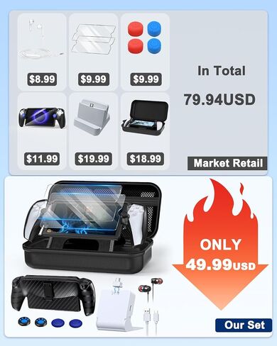 13 in 1 Accessories Set for Playstation Portal Remote Play, Carry Case for PS Portal,TPU Cover with Kickstand,Portable Charge Dock,2 Screen Protector,4 Thumb Grip,Earbud Headphones for PS Portal,White in Saudi Arabia