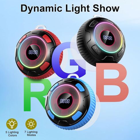 Bluetooth Shower Speaker, 2024 Portable Speakers Bluetooth 5.3 IPX7 Waterproof Wireless Speaker with LED Light, 360° Sound Mini Portable Speaker with Suction Cup and Hand Free Mic for Bathroom/Outdoor in Saudi Arabia