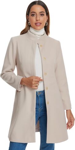 Allegra K Winter Pea Coats for Women's Stand Collar Hidden Button Long Sleeve Overcoat in Saudi Arabia