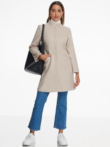 Allegra K Winter Pea Coats for Women's Stand Collar Hidden Button Long Sleeve Overcoat in Saudi Arabia